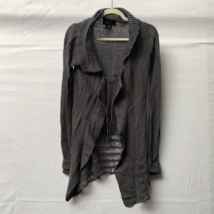 Trendy boho open knit ruffle charcoal Cover Up Cardigan sweater S will fit M